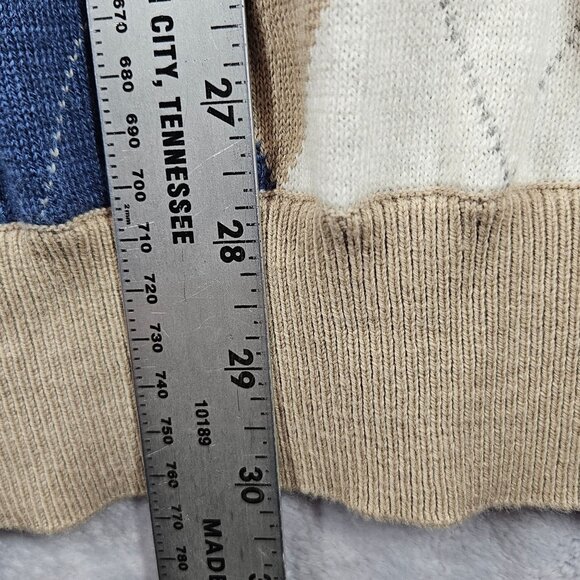 Glen Echo Mens Argyle Zip Pullover Sweater Size L Beige/Blue/White Golf Dad nerd - Picture 7 of 14
